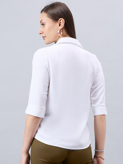 Style Quotient Women White Solid Polymoss Regular Formal Shirt