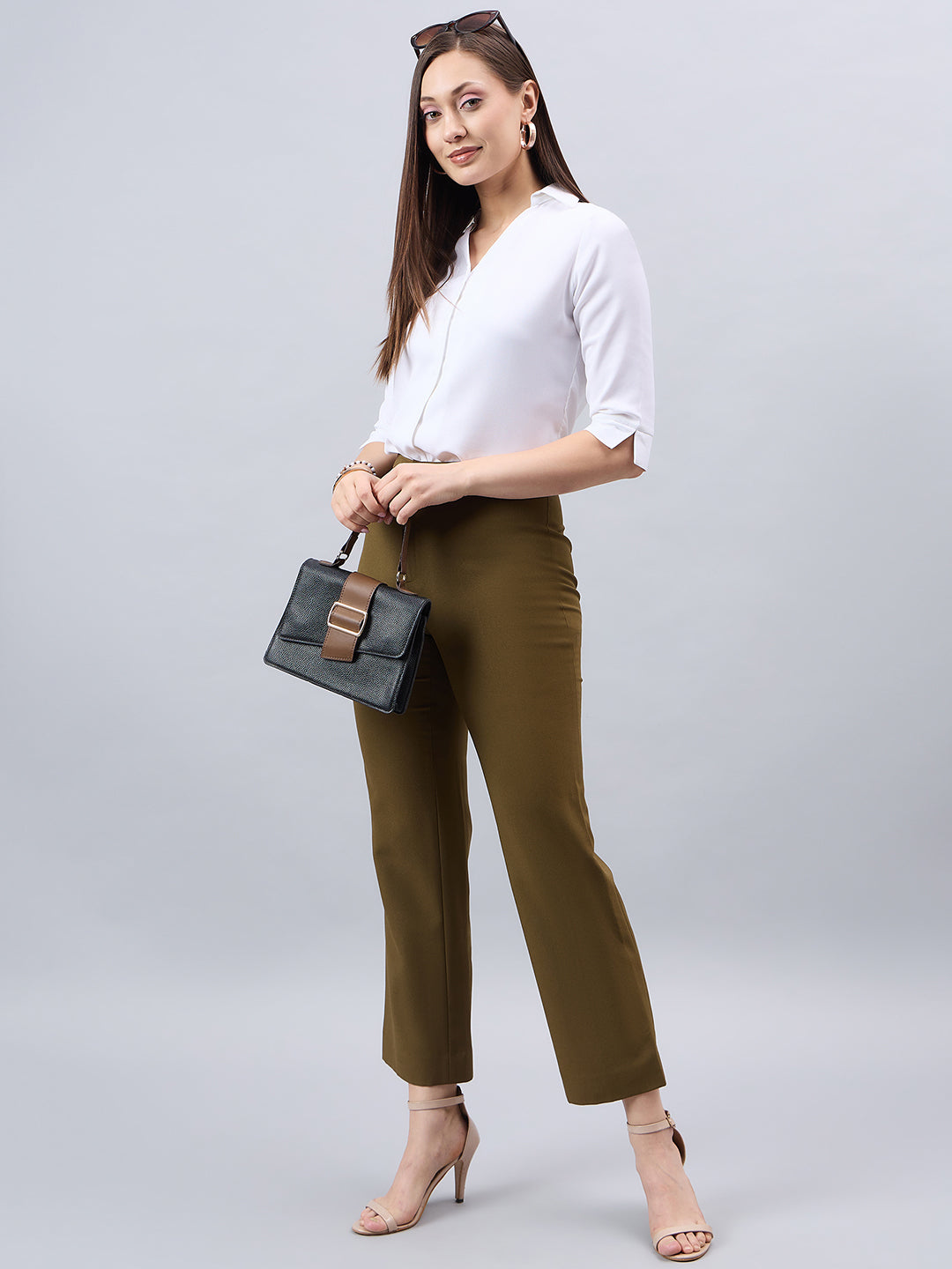 Style Quotient Women White Solid Polymoss Regular Formal Shirt