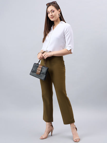 Style Quotient Women White Solid Polymoss Regular Formal Shirt