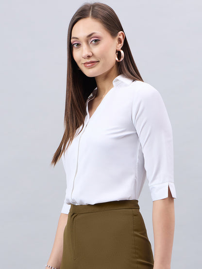 Style Quotient Women White Solid Polymoss Regular Formal Shirt