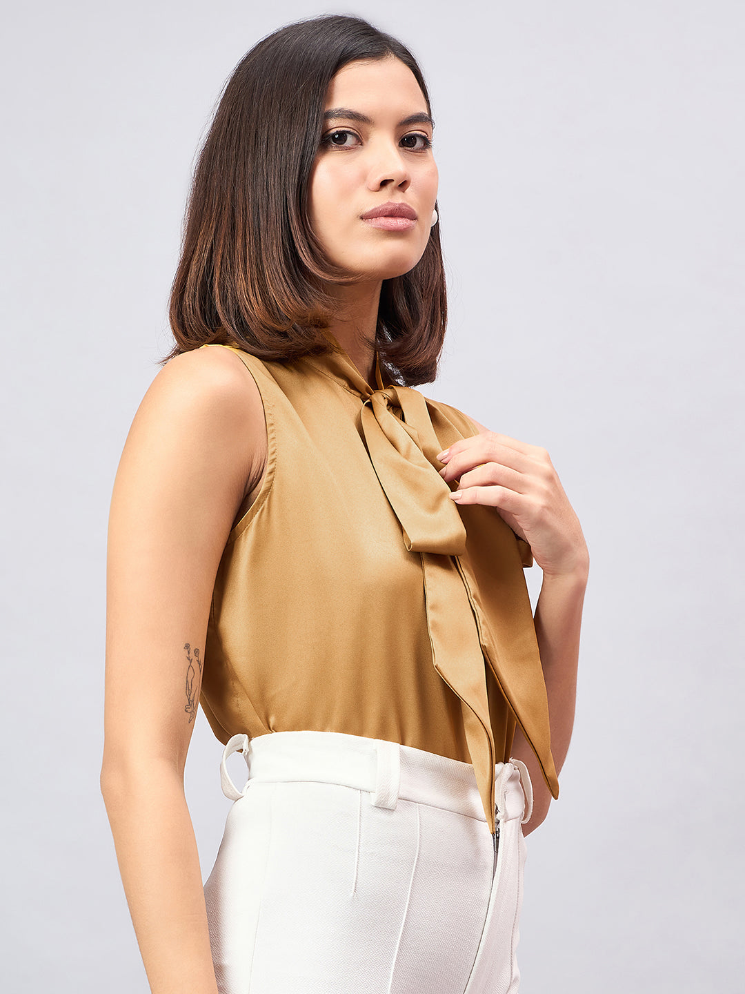 Style Quotient Women Solid Satin Sleeveless Top