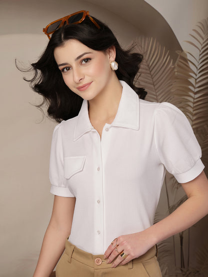 Style Quotient Women Texture White Formal Shirt Style Top