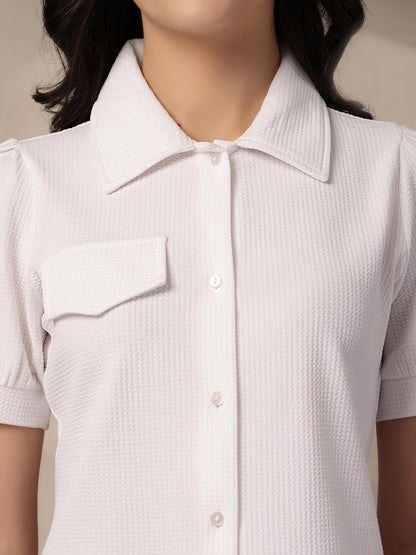 Style Quotient Women Texture White Formal Shirt Style Top