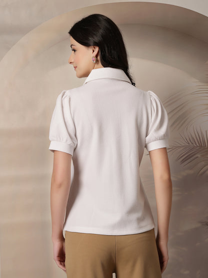 Style Quotient Women Texture White Formal Shirt Style Top