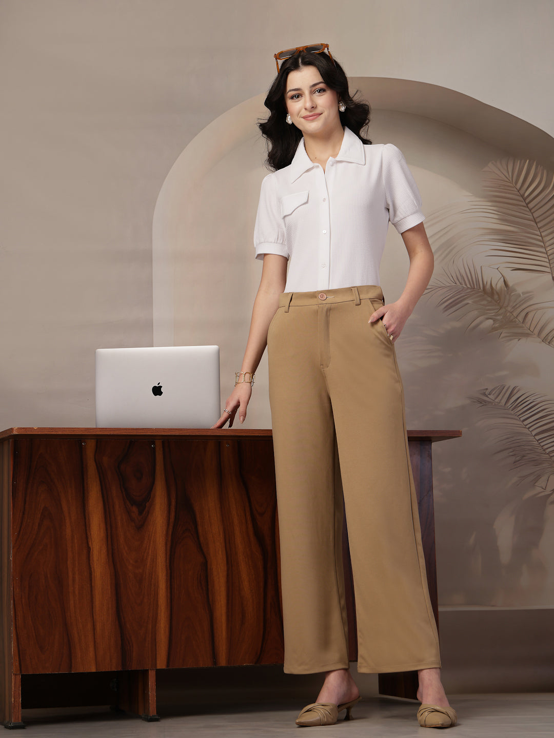 Style Quotient Women Texture White Formal Shirt Style Top