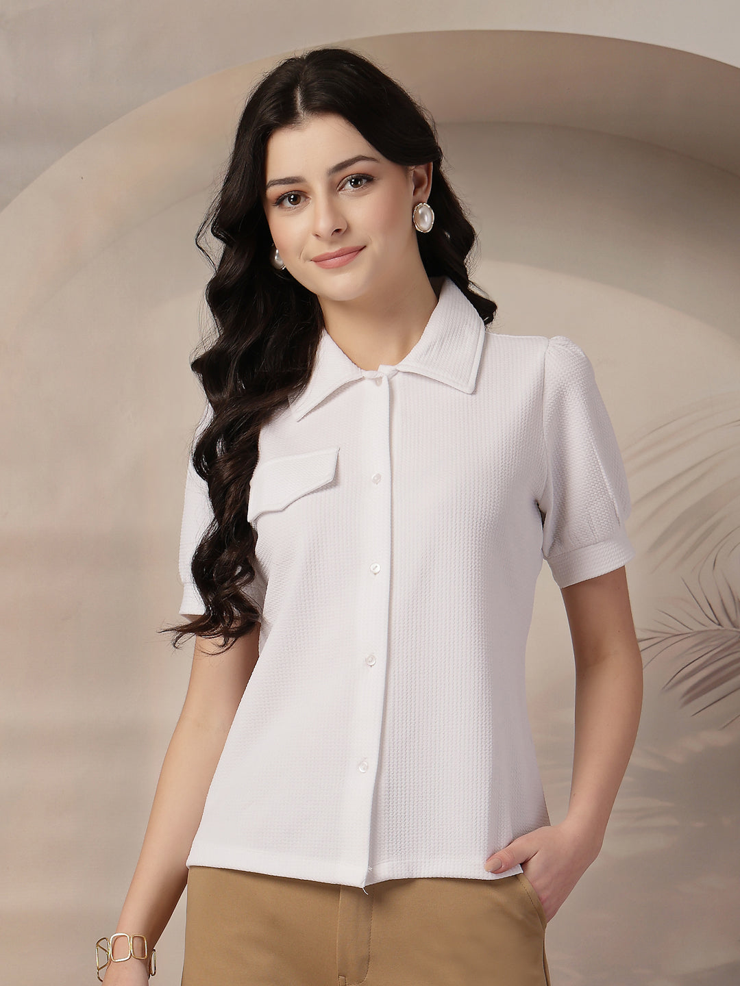 Style Quotient Women Texture White Formal Shirt Style Top