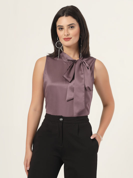 Style Quotient Women Solid Mauve Regular Fit Formal Satin Top