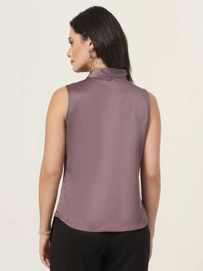 Style Quotient Women Solid Mauve Regular Fit Formal Satin Top