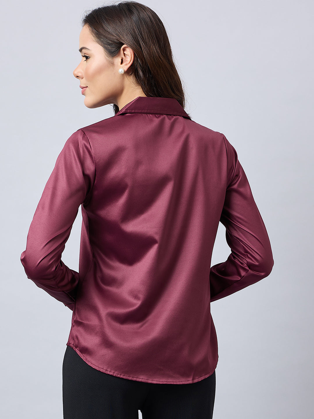 Style Quotient Women Maroon Satin Regular Fit Semi Formal Shirt