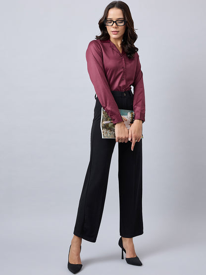 Style Quotient Women Maroon Satin Regular Fit Semi Formal Shirt