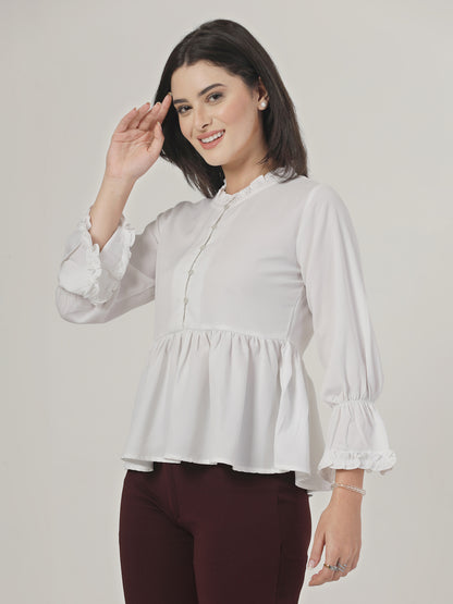 Style Quotient Women Solid White Polymoss Regular Fit Smart Casual Top