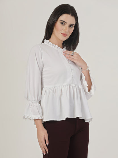 Style Quotient Women Solid White Polymoss Regular Fit Smart Casual Top