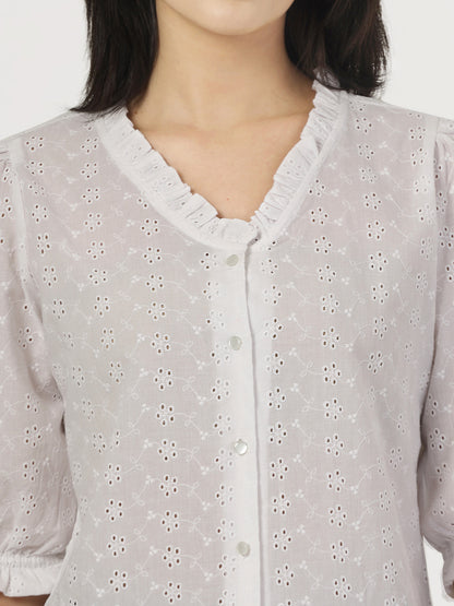 Style Quotient Women White Textured White Frill Shirt