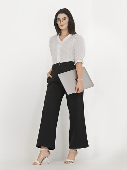 Style Quotient Women White Textured White Frill Shirt