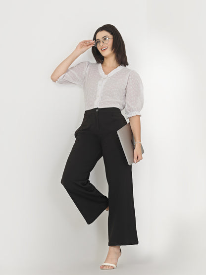 Style Quotient Women White Textured White Frill Shirt