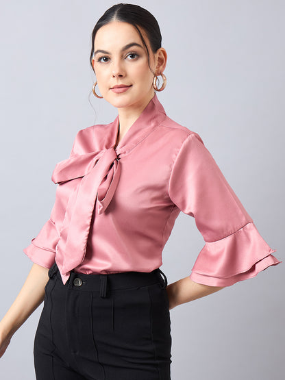 Style Quotient Women Tie-Up with Bell  Sleeves Satin Top