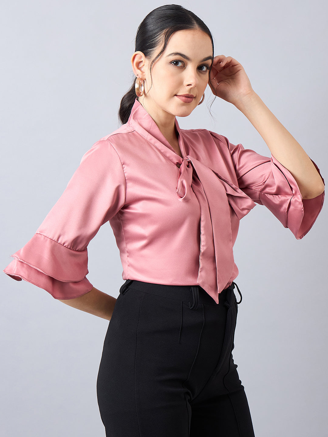 Style Quotient Women Tie-Up with Bell  Sleeves Satin Top