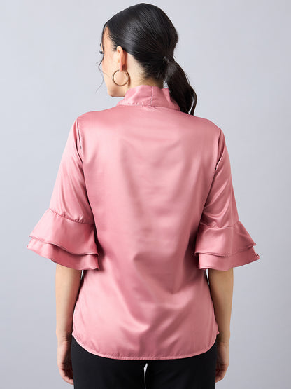 Style Quotient Women Tie-Up with Bell  Sleeves Satin Top