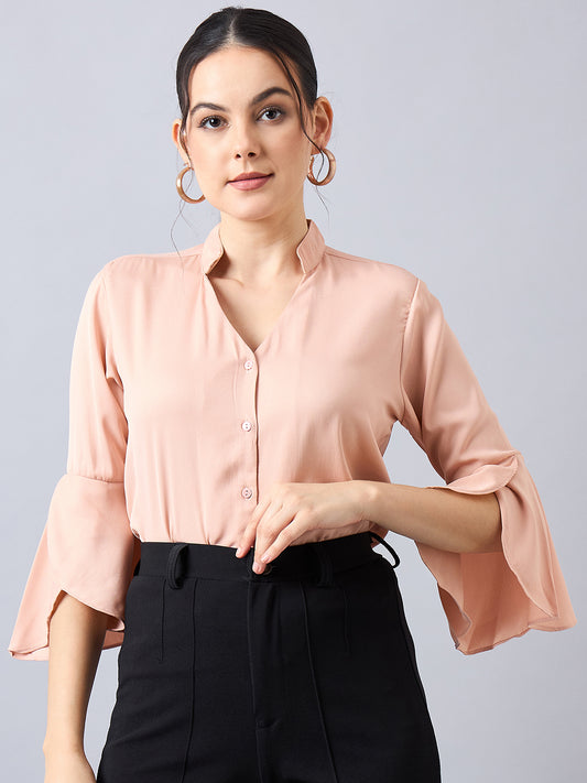 Style Quotient Women Solid Nude  Polymoss Regular Fit Formal Shirt