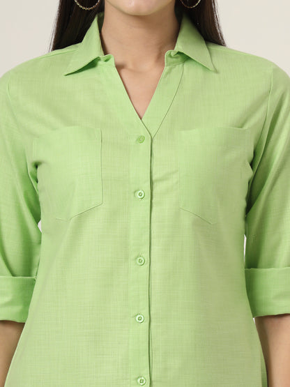 Style Quotient Women Green Solid Double Pocket Shirt