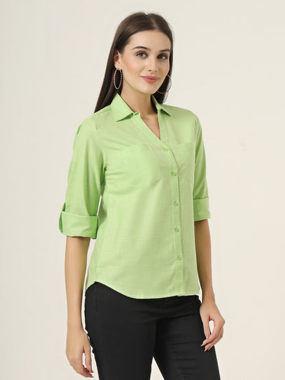 Style Quotient Women Green Solid Double Pocket Shirt