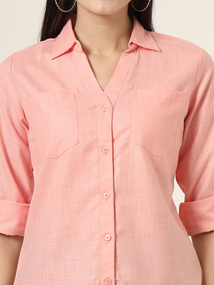 Style Quotient Women Peach Solid Double Pocket Shirt