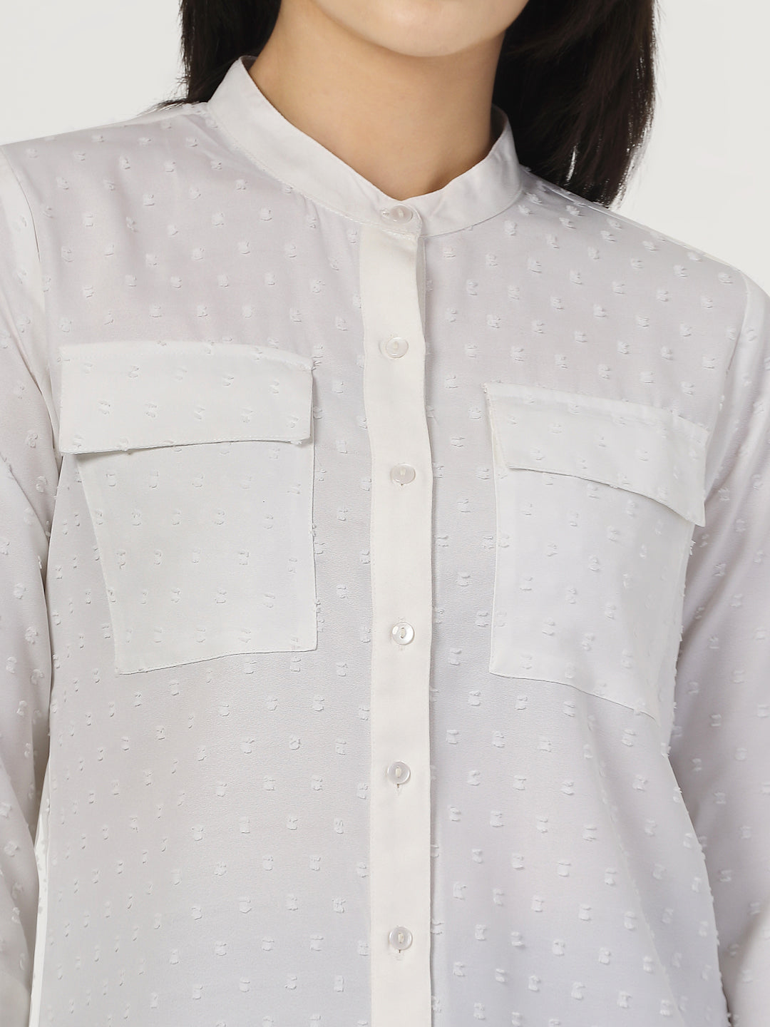 Style Quotient Women Self Design White Swiss Dot  Regular Fit Formal Shirt