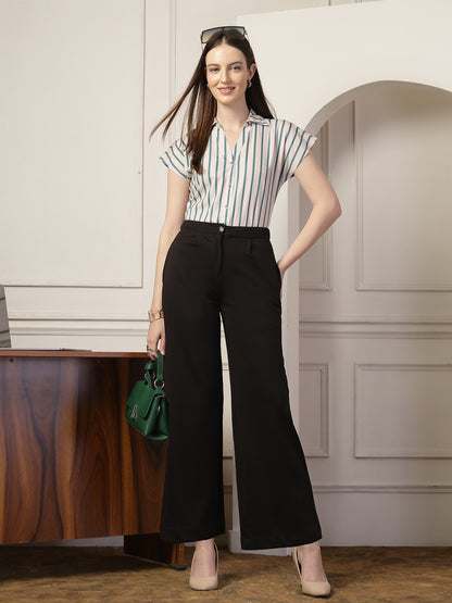 Style Quotient Women Beige And Teal Polycrepe  Regular Fit Formal Shirt