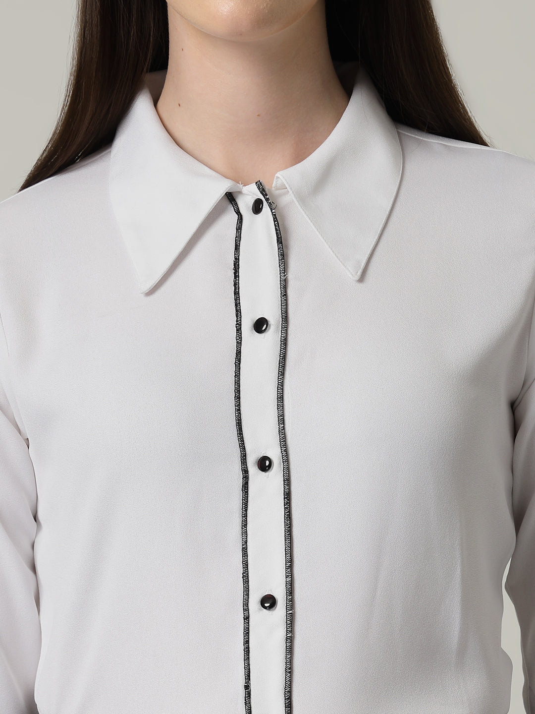 Style Quotient Women Solid White Regular Fit Polyester Bell Sleeve Formal Shirt