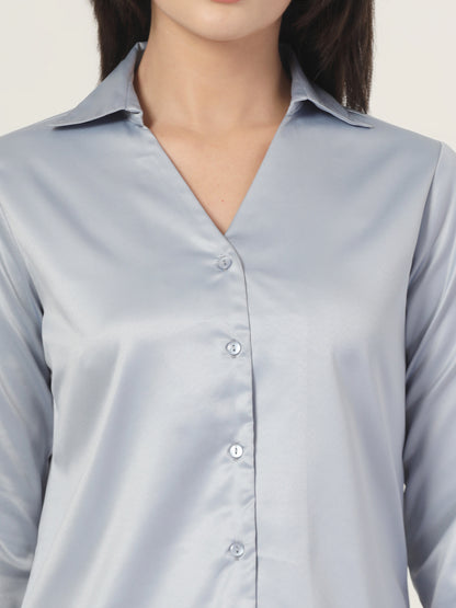 Style Quotient Women Solid Light Grey Satin Regular Fit Formal Shirt