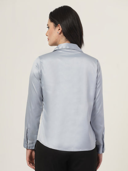 Style Quotient Women Solid Light Grey Satin Regular Fit Formal Shirt