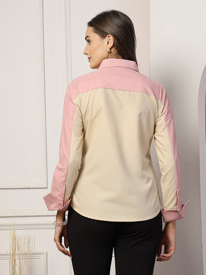 Style Quotient Women ColourBlock shirt with Collar and Long sleeves.