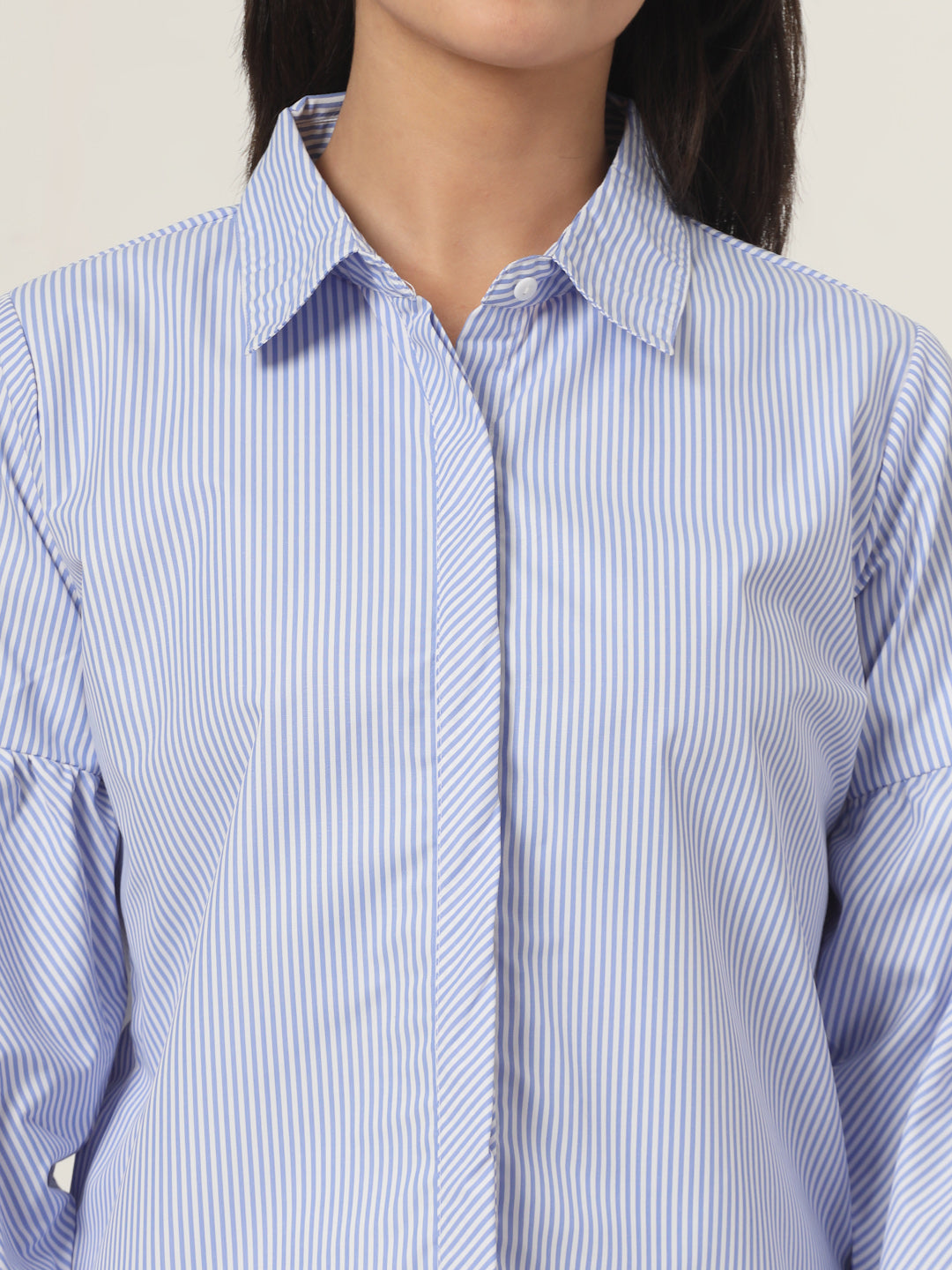 Style Quotient Women Blue And White Stripe Polycotton Regular Fit Formal Shirt