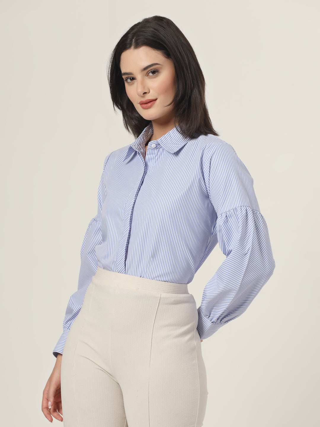 Style Quotient Women Blue And White Stripe Polycotton Regular Fit Formal Shirt