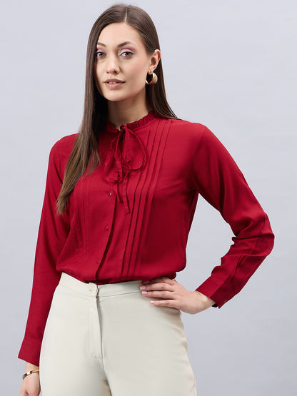 Style Quotient Women Solid Maroon Rayon Regular Fit Formal Shirt