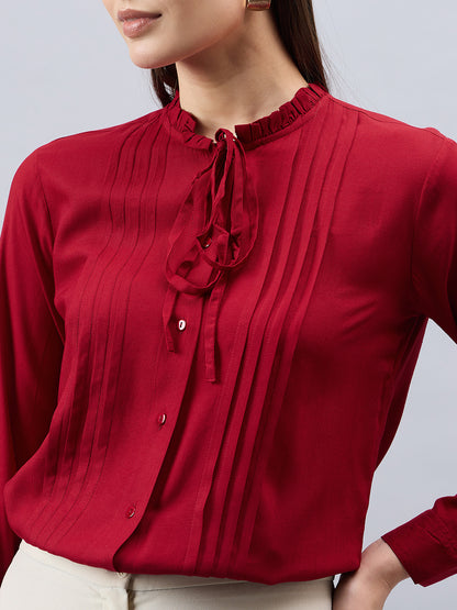 Style Quotient Women Solid Maroon Rayon Regular Fit Formal Shirt