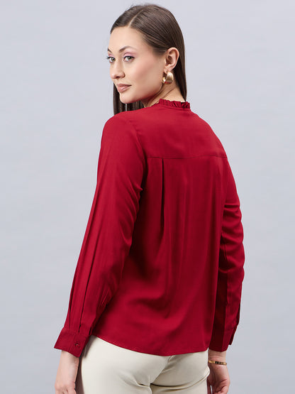 Style Quotient Women Solid Maroon Rayon Regular Fit Formal Shirt