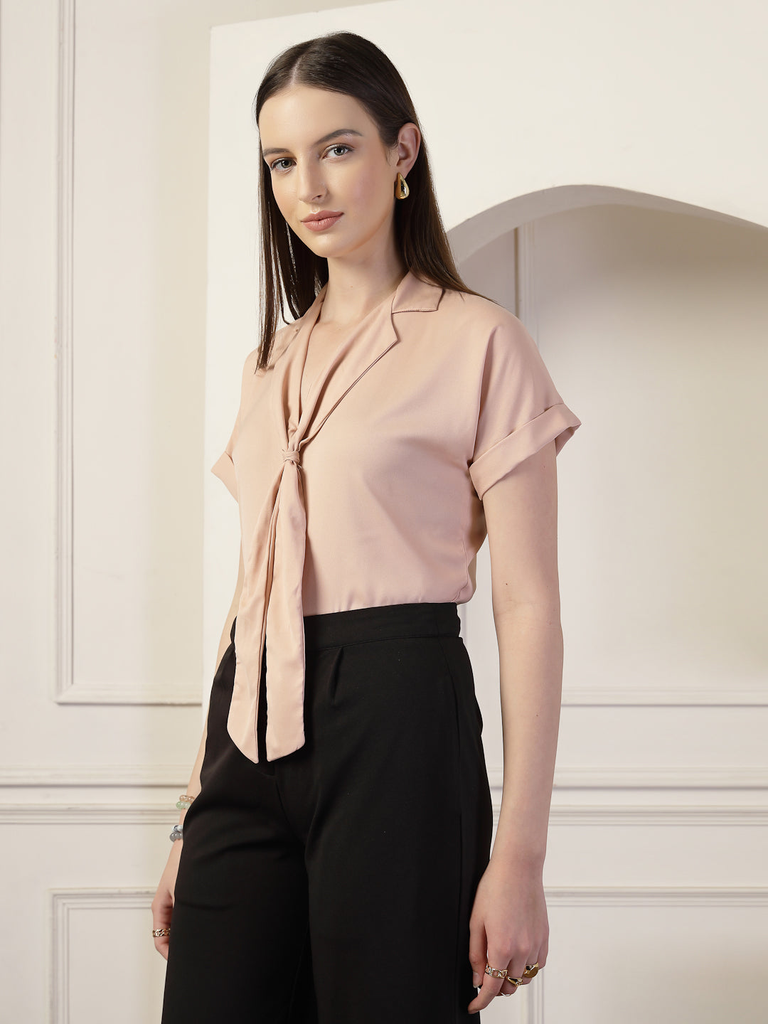 Style Quotient Women Solid Nude Regular Fit Formal Top