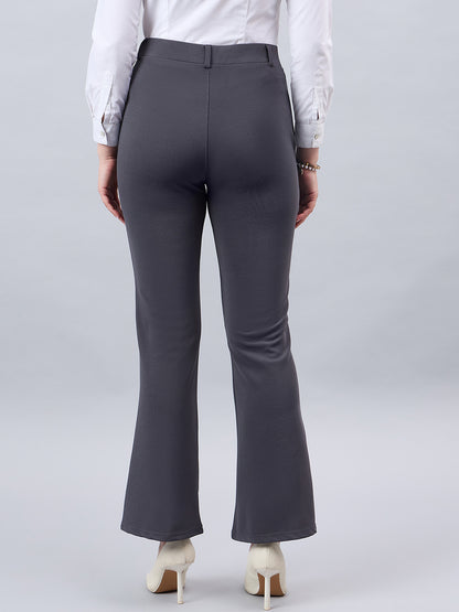 Style Quotient Women Solid Grey Self Design Polyester Formal Trouser