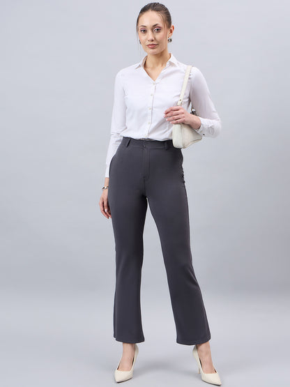 Style Quotient Women Solid Grey Self Design Polyester Formal Trouser