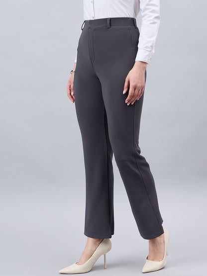 Style Quotient Women Solid Grey Self Design Polyester Formal Trouser