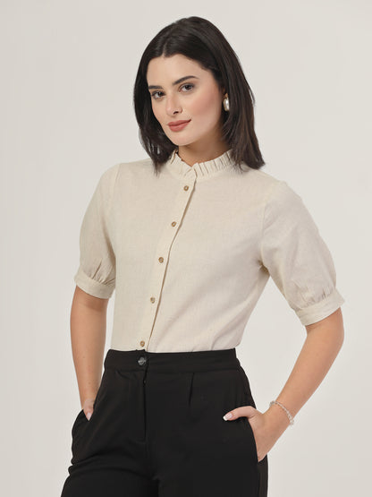 Style Quotient Women Solid Beige Regular Fit Flex  Formal Shirt