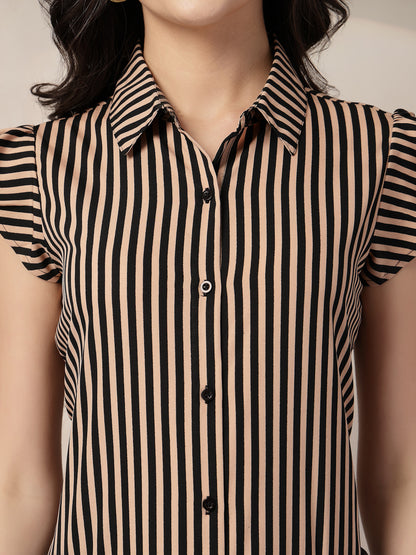 Style Quotient Women Nude Black Stripe Polycrepe Formal Shirt