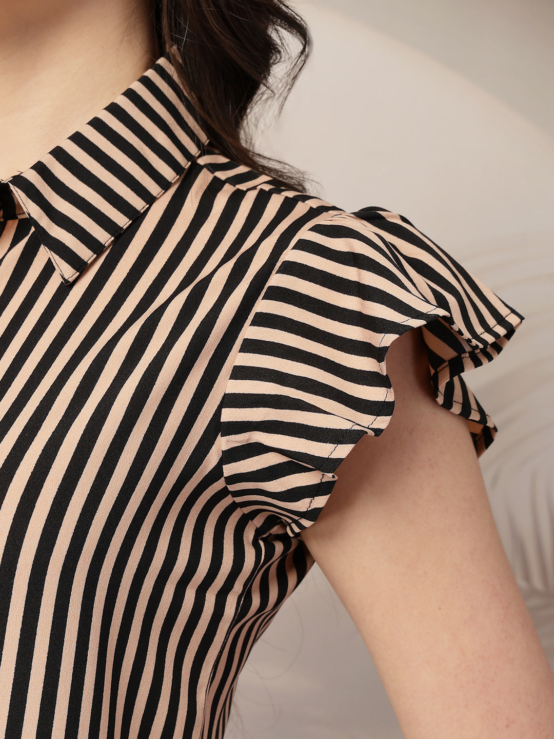 Style Quotient Women Nude Black Stripe Polycrepe Formal Shirt