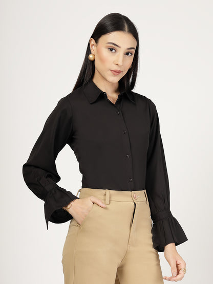 Style Quotient Women Solid Black Polymoss Formal Shirt