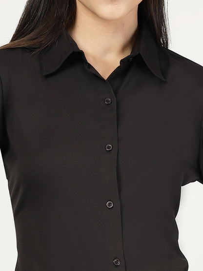 Style Quotient Women Solid Black Polymoss Formal Shirt