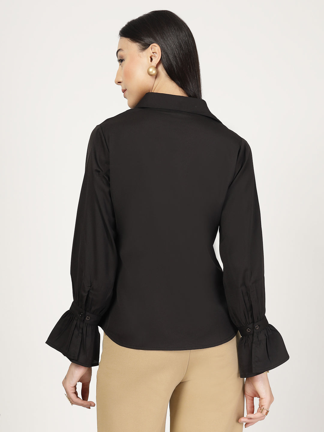 Style Quotient Women Solid Black Polymoss Formal Shirt
