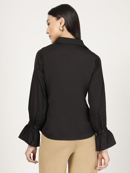 Style Quotient Women Solid Black Polymoss Formal Shirt