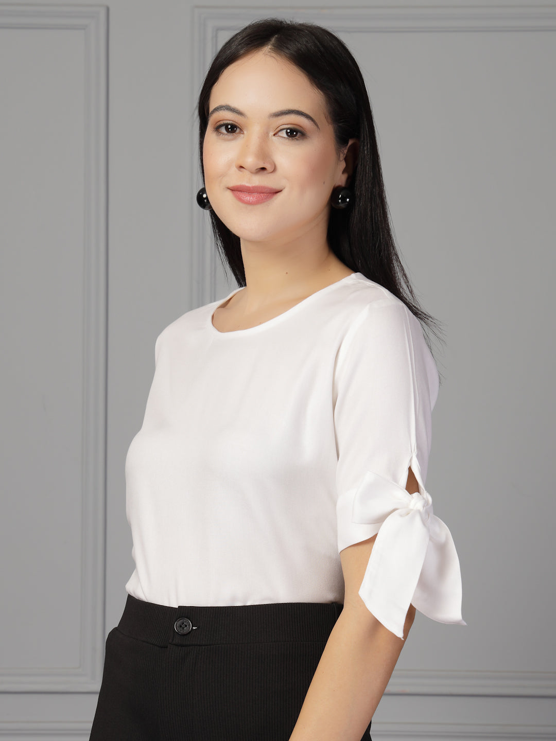 Style Quotient Women White Regular Fit Formal Rayon Top