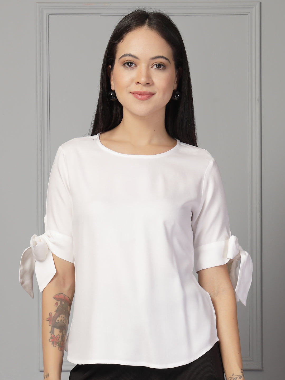 Style Quotient Women White Regular Fit Formal Rayon Top